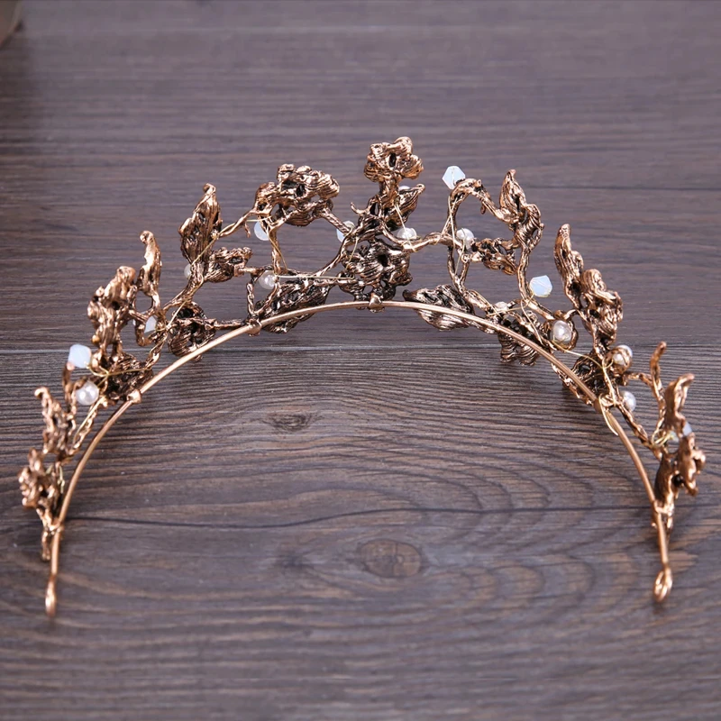 New Baroque Vintage Wedding Hair Accessories Bronze Rhinestone Pearl Tiaras and Crowns Bridal Women Jewelry Pageant Party image 5