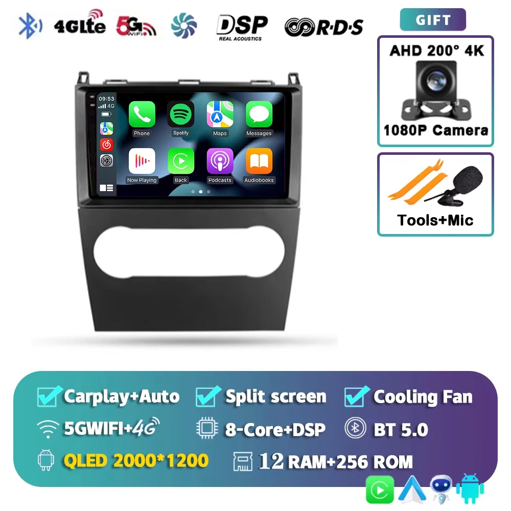 Voor Mercedes-Benz A-Klasse 2 W169 C169 2004 - 2012 2K 12+256 QLED Android 16 CarPlay autoradio multimediaspeler GPS stereo