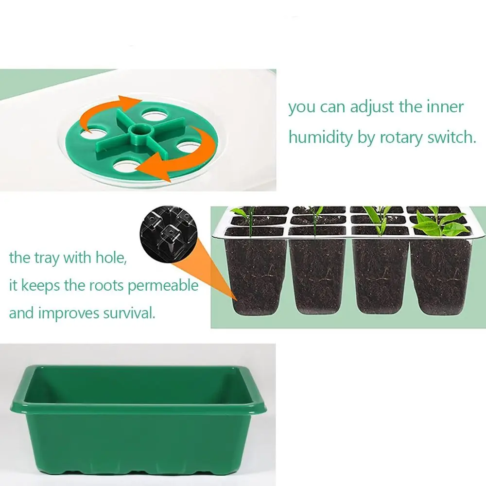6/12Grids Seed Starter Tray Mini Greenhouse with Ventilation Hole Plant Germination Base Seeds Growing Plant Starter Kit Garden