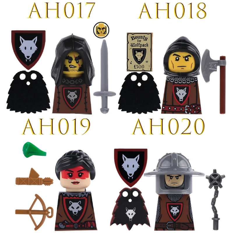 Medieval Military Wolf Cavalry Figures Building Block Army Soldier Weapons Castle Knight Sword Shield Flag Accessory Bricks Toys