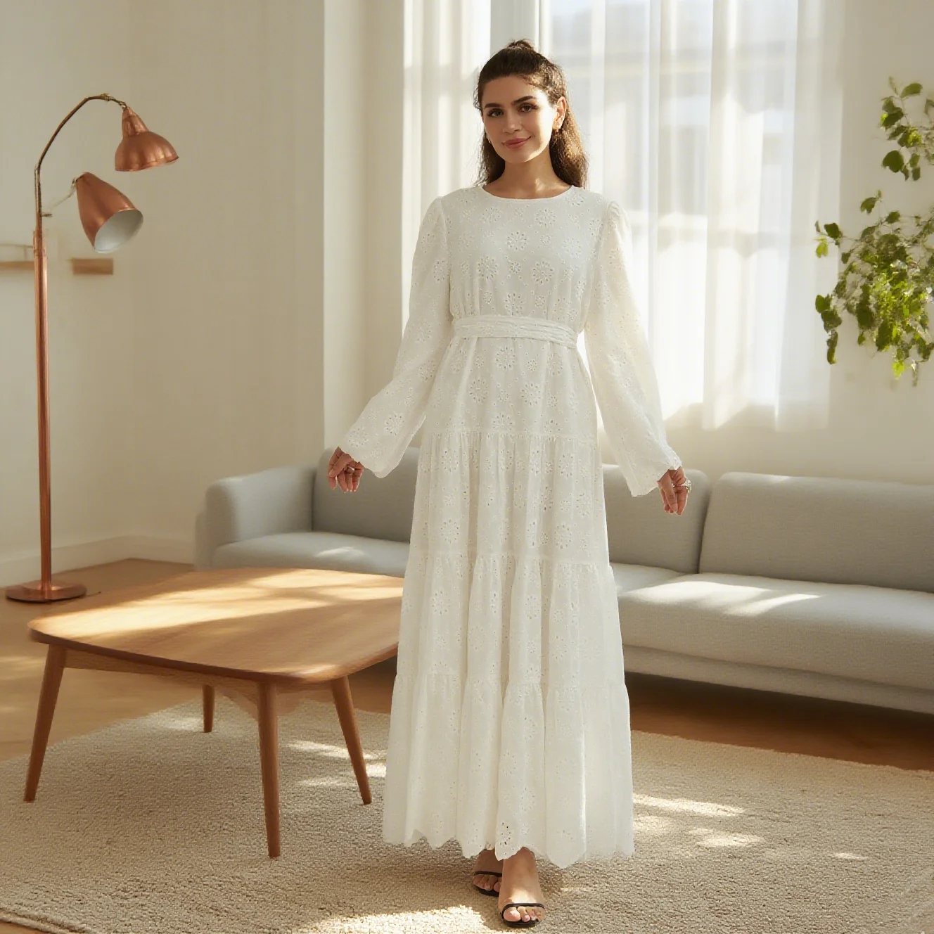 

Muslim Women White Long Dress Embroidery Abaya Dubai Kaftan Eid Djellaba Islam Clothing Caftan Marocain Femme Robe Jalabiya Gown