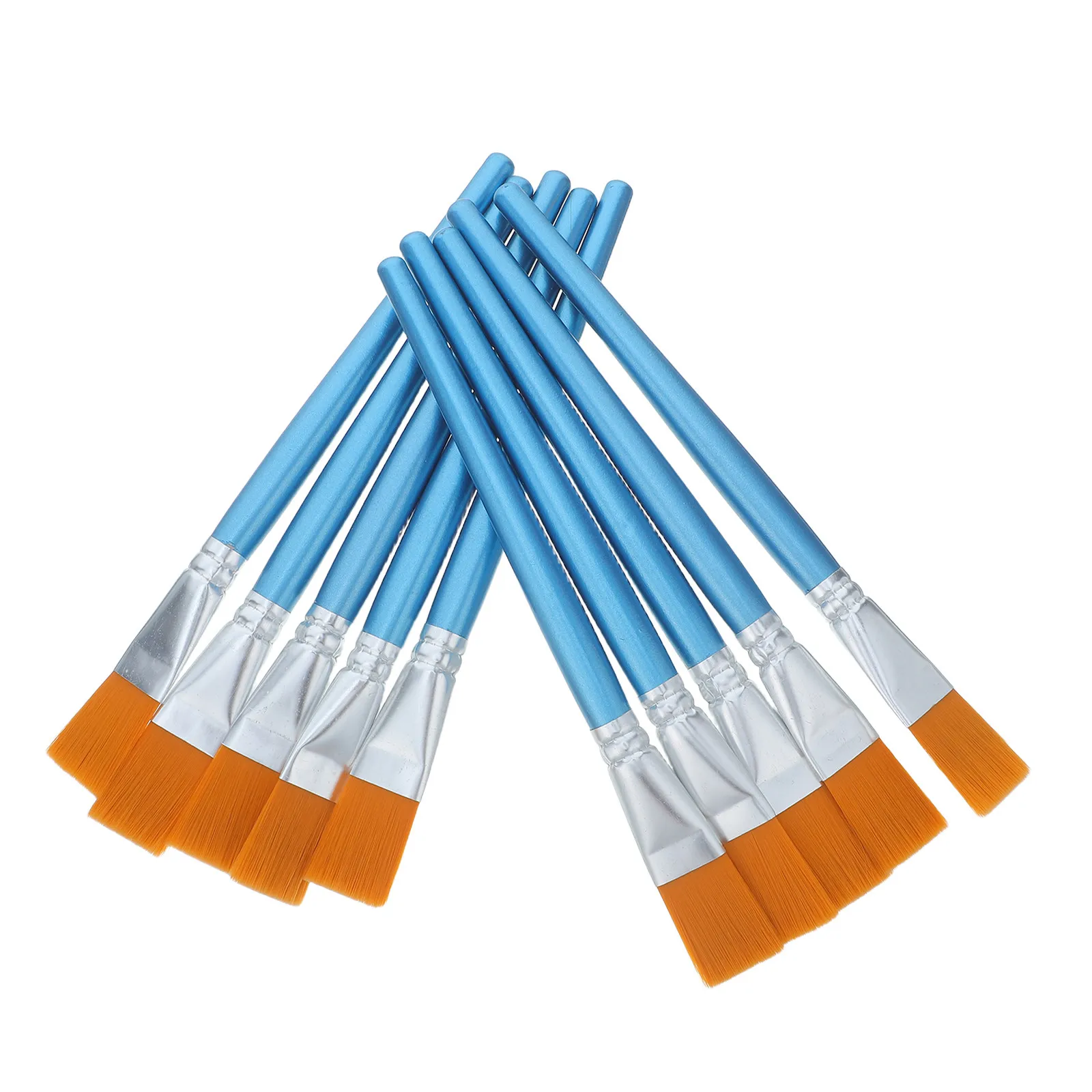 10Pcs Soft Nylon Hair Paint Brushes Flat Tip Wooden Handle for Childrens Painting Face Body Art Crafts Watercolor Acrylic School
