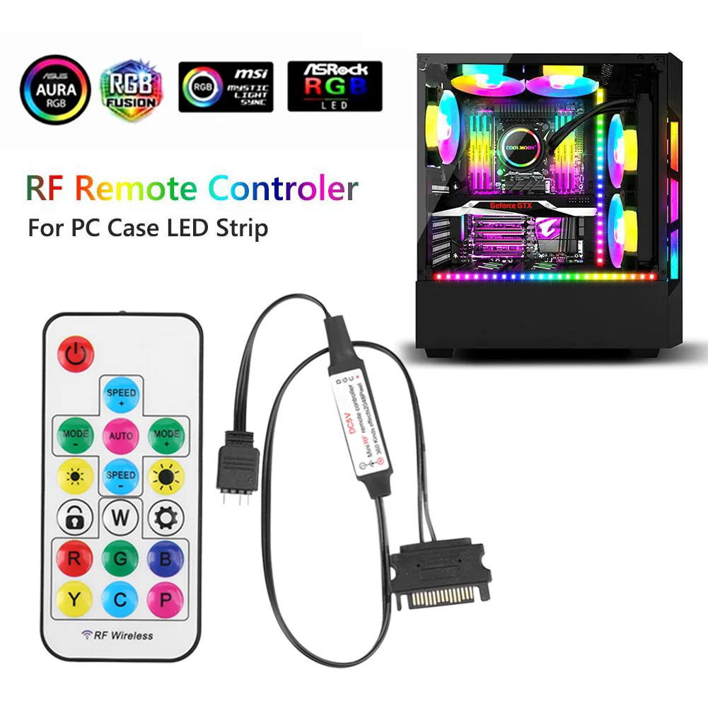 

5V Wireless Controller Battery Powered 2.4G RGB LED Strip Remote Controller 17 Keys Accessories 3 Pin To SATA 4Pin for PC Case