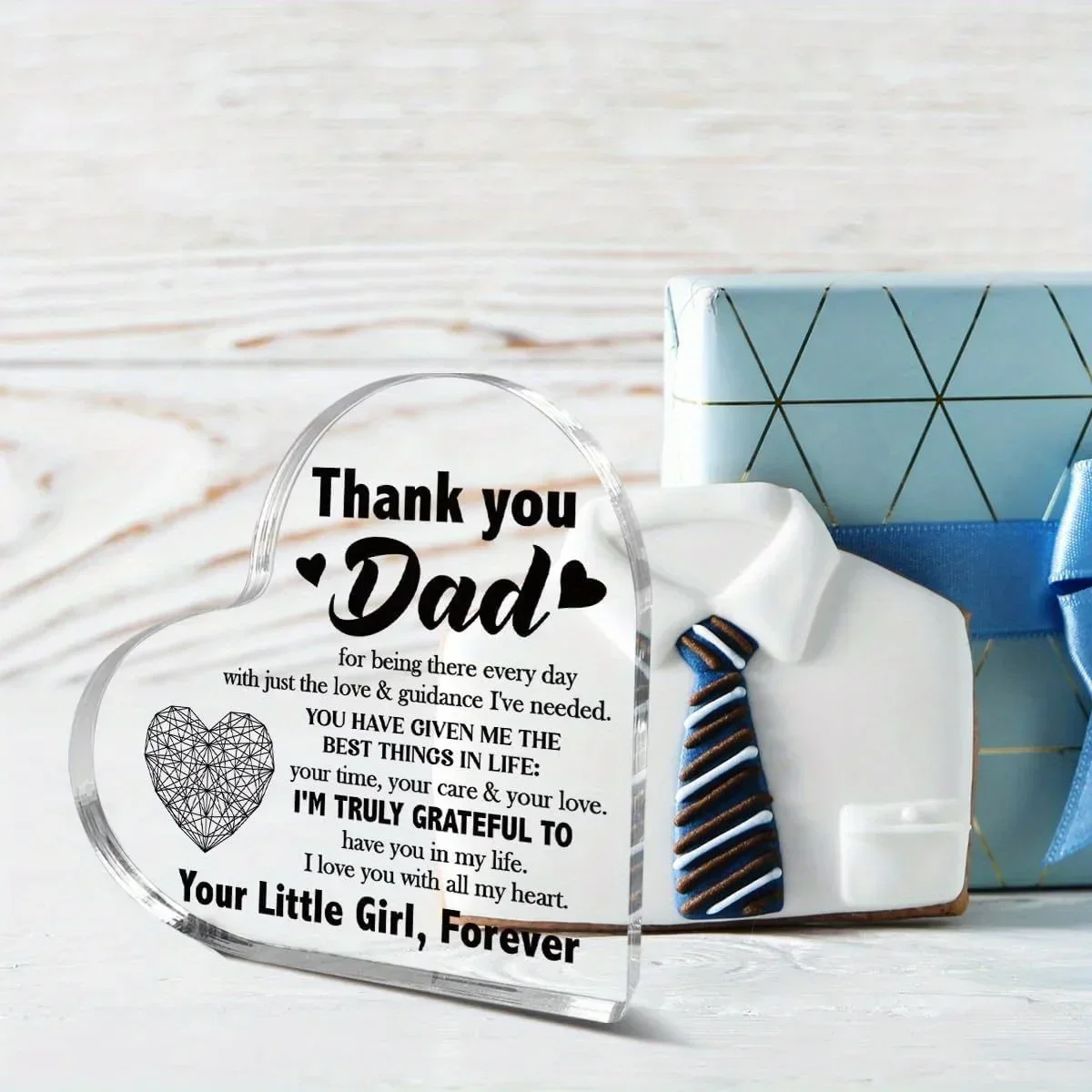 Heart Acrylic Desk Plaque Thank You Dad, Your Little Girl Forever Father's Day Gift Ornament