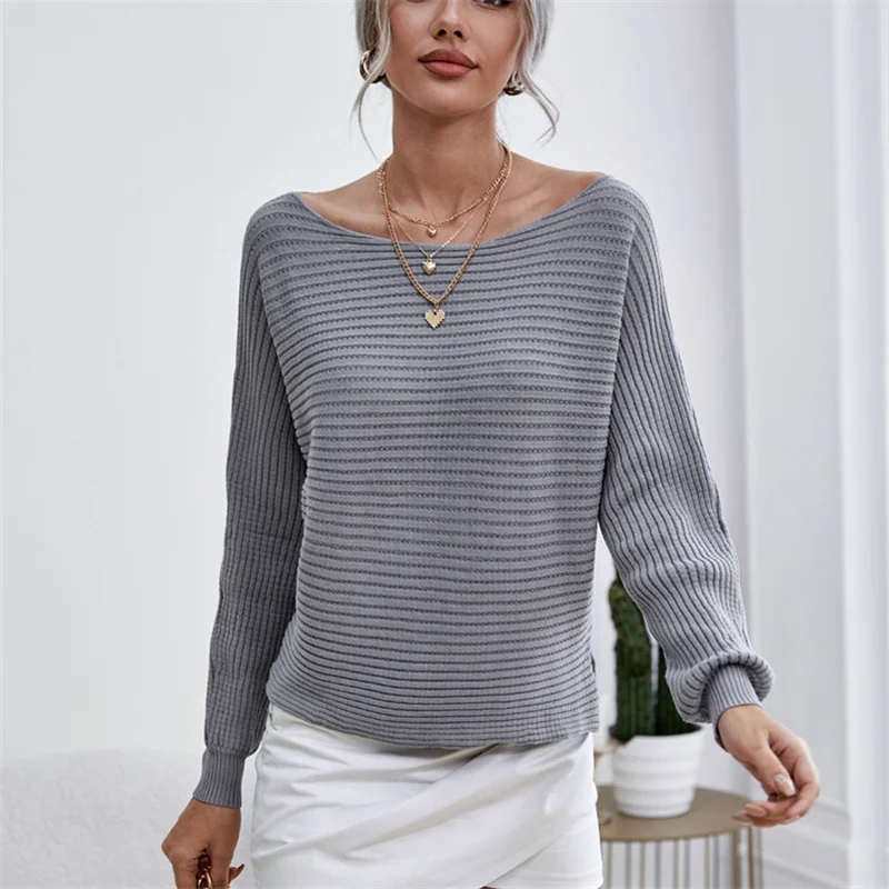 Autumn Winter Fashion Casual Long Sleeve Sweater Tops, Women Pullover Knitted Cover-ups,  Female Sexy Off Shoulder Jacket Outfit