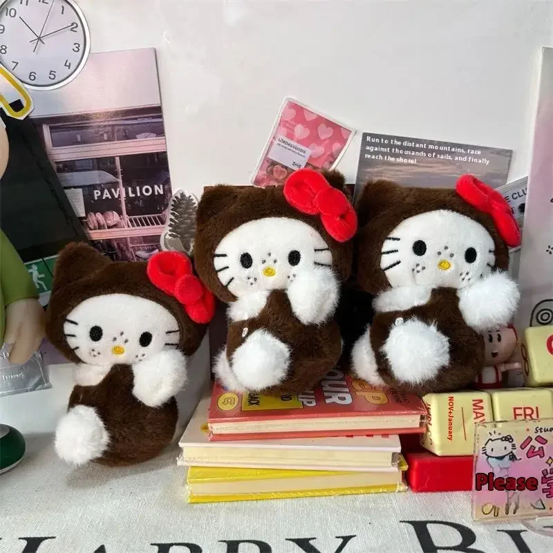 

1/2 шт. милая плюшевая кукла Sanrio Hello Kitty, мягкие игрушки, брелок, подвески, коричневый капюшон, красный бант, KT, сумка для пары, украшения, девчачьи подарки
