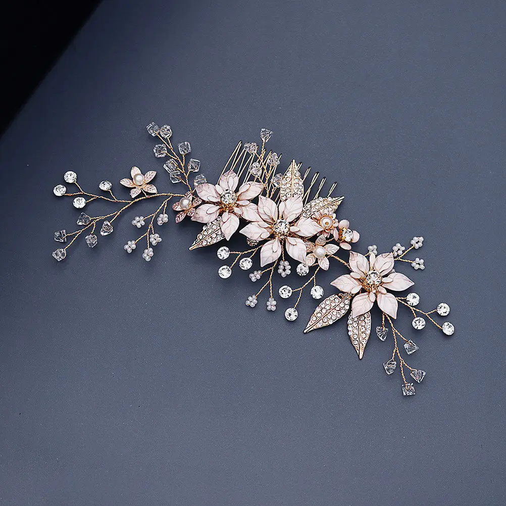 1Pcs Pearl Hair Comb Alloy Chic Photo Prop Party Headdress Creative Flower Branch Design Exquisite Bridal Hair Accessory