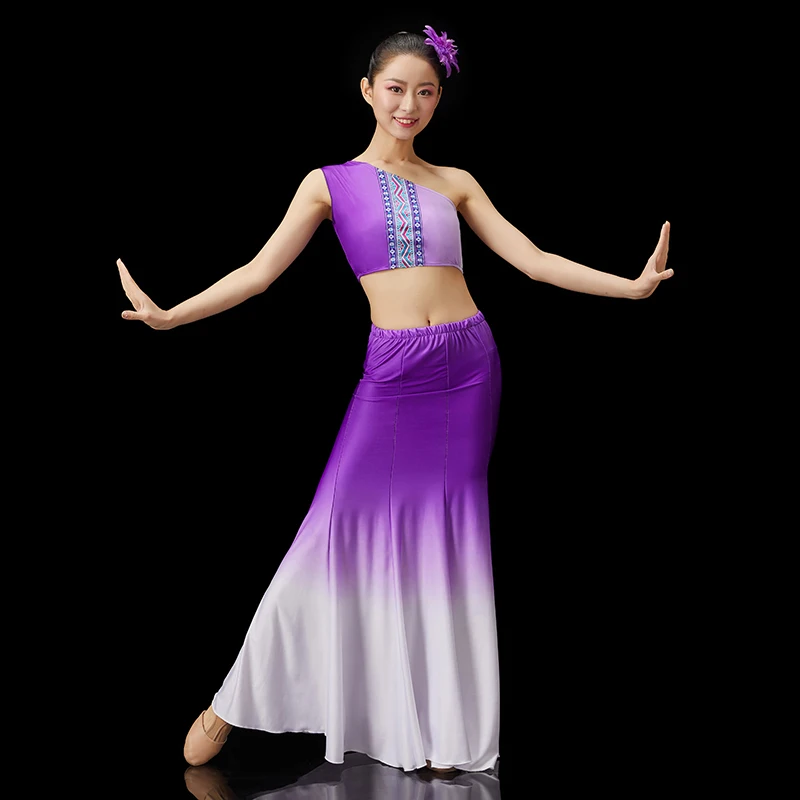 Long Mermaid Peacock Dance Costume Dress Chinese Traditional Minority Dai Dance Female Classical Fishtail Dress Performance
