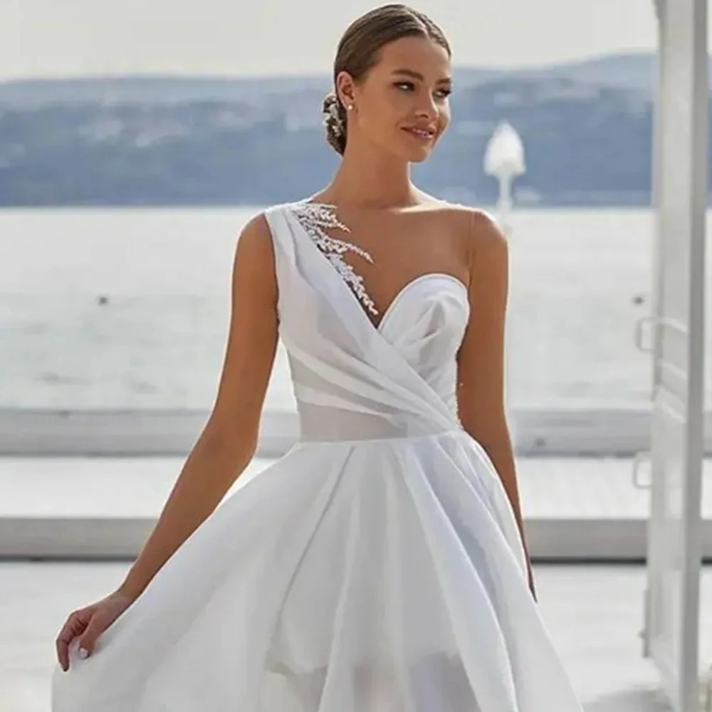 A-Line V-Neck Wedding Dresses For Women 2024 Illusion Back Bridal Gowns Satin Elegant Robes For Formal Party Vestidos De Novia