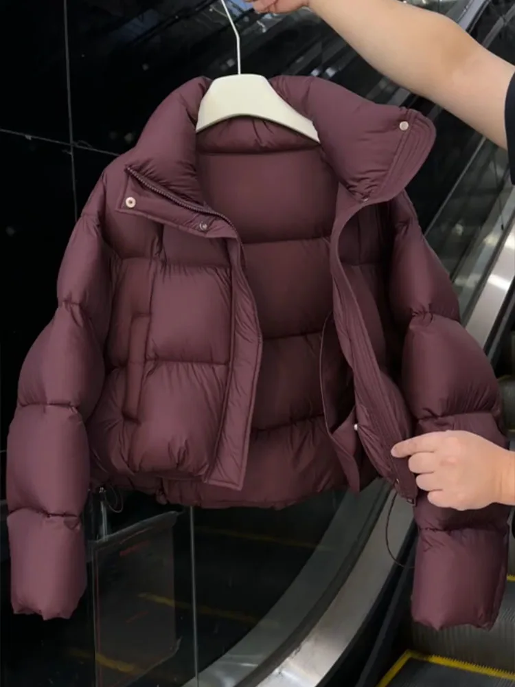 Ele ort Puffer Jaet Women's Wine Red Stand Collar Bread Sle Outerwear Winter 2025 New Arrival Commute Sle