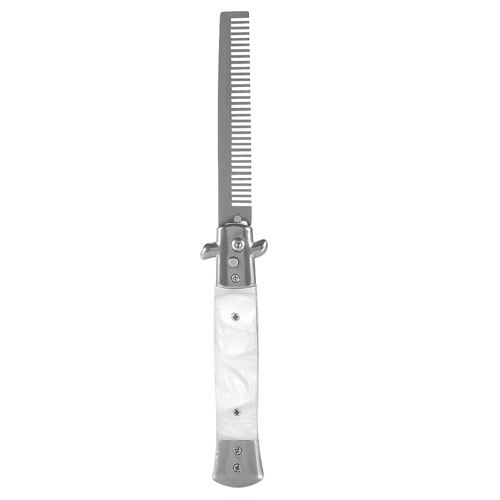Messer Kamm Klapp Kamm 3 Farben Edelstahl Switchblade Feder Öl Haar Kamm Faltbare Haarstyling Pinsel – Detail 1