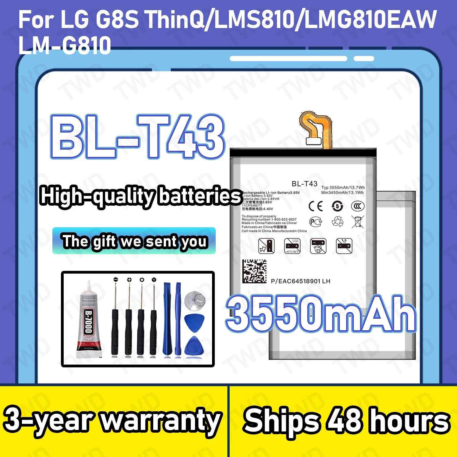 

BL-T43 Аккумулятор большой емкости для LG G8S ThinQ/LMS810/LM-G810, новые аккумуляторы высокого качества + бесплатные инструменты