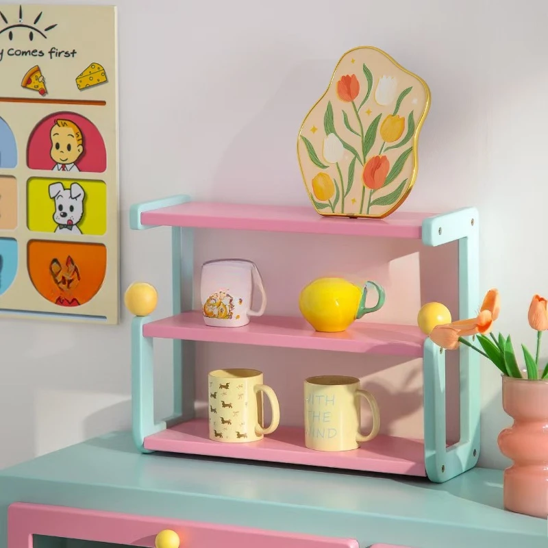 

Dopamine wind multi-layer rack desktop mug wooden storage rack