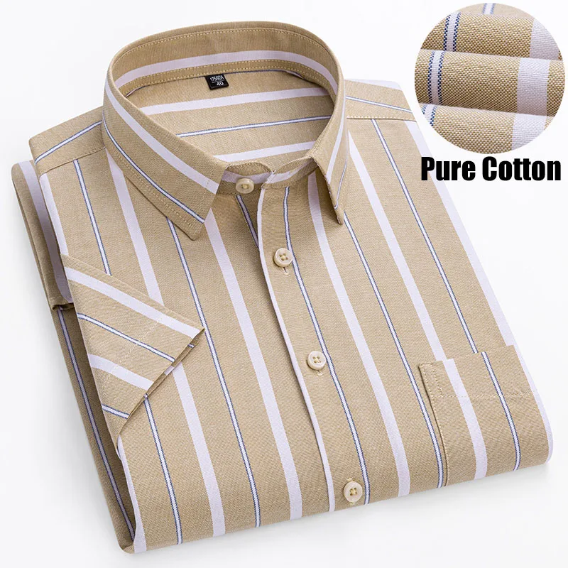 

Мужские полосатые клетчатые рубашки из 100% хлопка с короткими рукавами, оксфордские облегающие формальные удобные офисные повседневные элегантные блузки в клетку