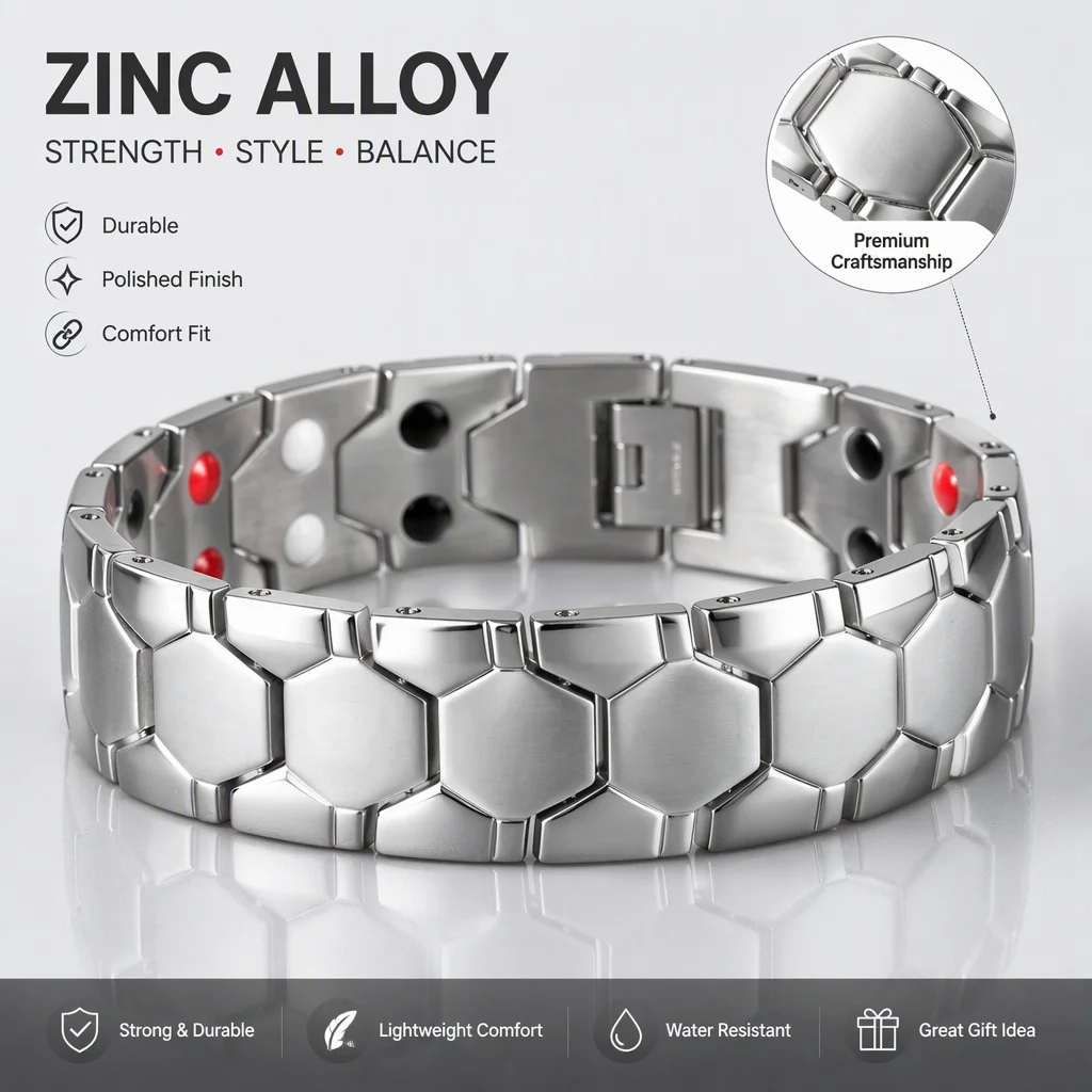 Hexagon Bracelet Zinc Alloy Magnetic Therapy Wristband Durable Water Resistant Timeless Gift for Men Gift of Regulator
