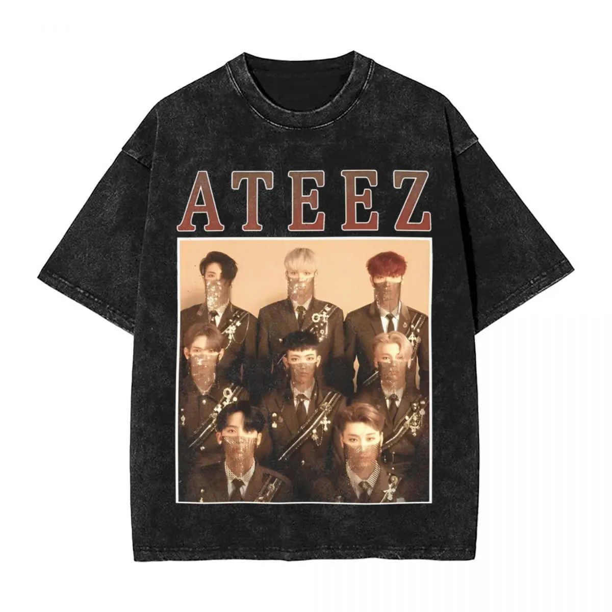 Ateez Vintage Retro Band Style 90s Wonderland T Shirts Washed Street T-Shirt Vintage Men Women Tops Streetwear Printed Tops Tees