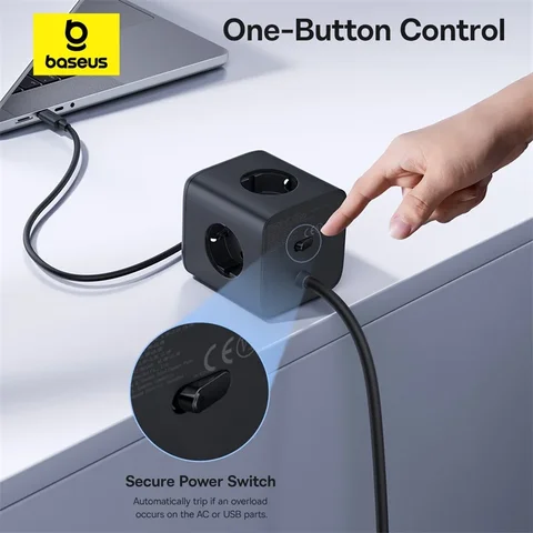 Baseus 67 Вт GaN Быстрое зарядное устройство Удлинитель 3AC 3680 Вт Розетка USB-C Настольная станция для быстрой зарядки для ноутбука iPhone Samsung Xiaomi