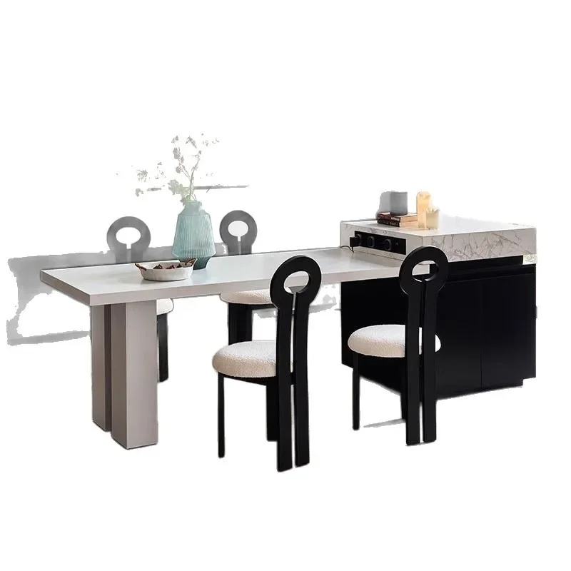 Italian simple white rock slab island dining table integrated small apartment household multi-function retractable kitchen middl