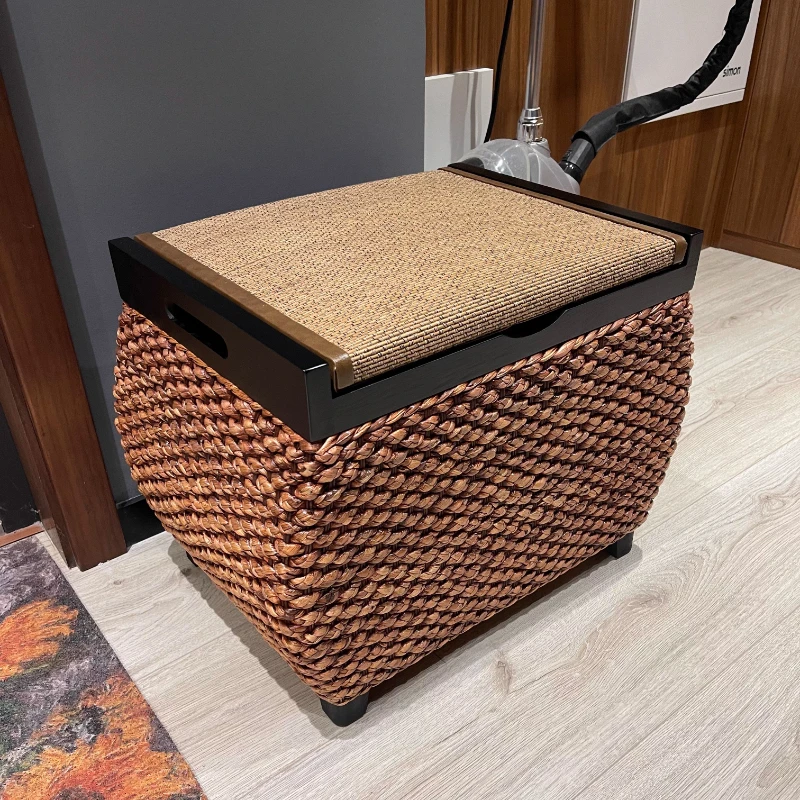 

Минималистичные плетеные пуфы-табуреты для хранения, многофункциональные домашние оттоманки, низкопрофильные скамьи для хранения, табуреты для прихожей для переобувания