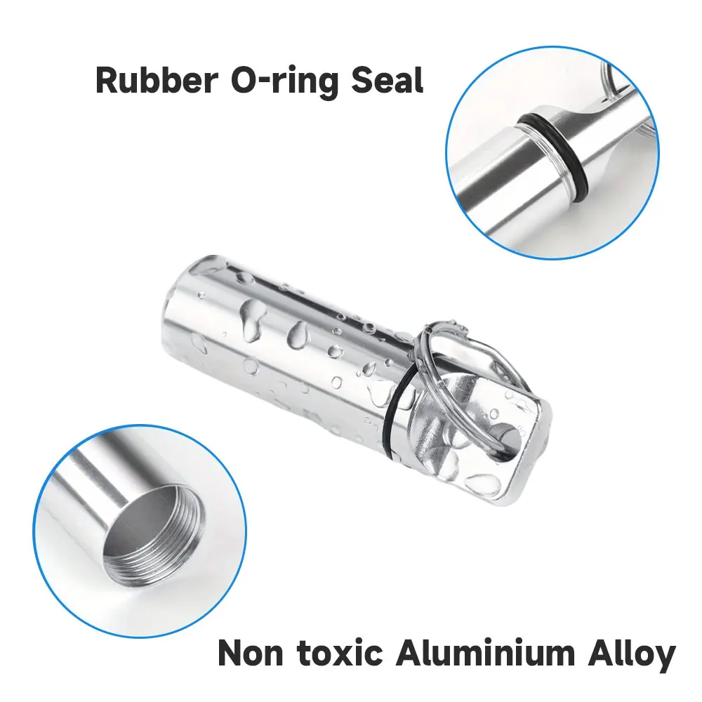 Aluminum Small Pocket Pill Box Keychain, Portable Mini Pill Organizer, Waterproof Pill Box Cases with Sealed Storage, Flat Head