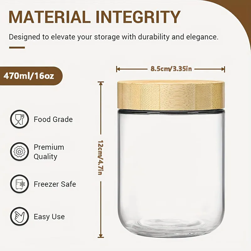 4 Pcs 16oz Glass Jars With Airtight Lid Glass Snack Storage Salad Jars Yogurt Sugar Sealed Food Container Dispenser Set