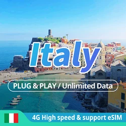 Italy sim card unlimited internet 4G LTE data card Europe Milan Rome Naples unlimited data sim card support eSIM