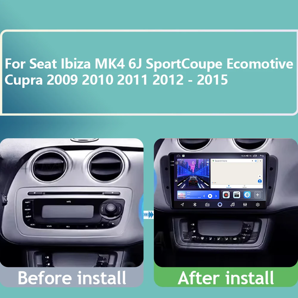 For Seat Ibiza MK4 6J SportCoupe Ecomotive Cupra 2009 2010 2011 2012 - 2015 Android 16 Carplay Auto  Car Radio 4G WIFI Navigatio