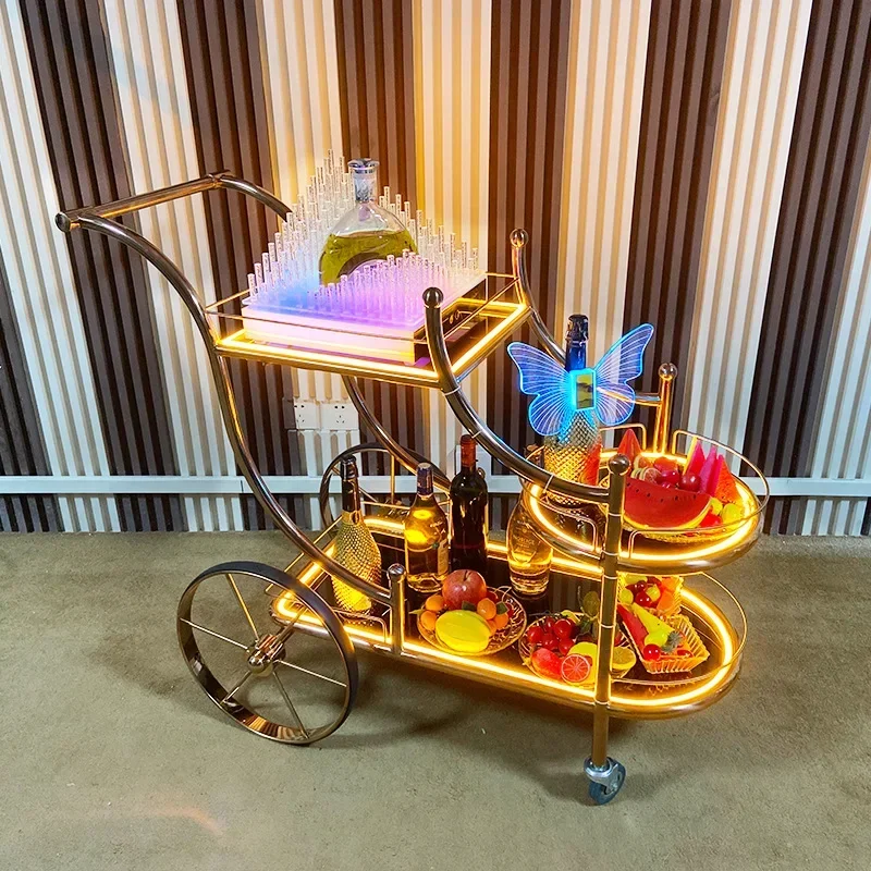 Bar luminous trolley night KTV three-layer wine truck food delivery truck mobile foreign wine truck LED trolley