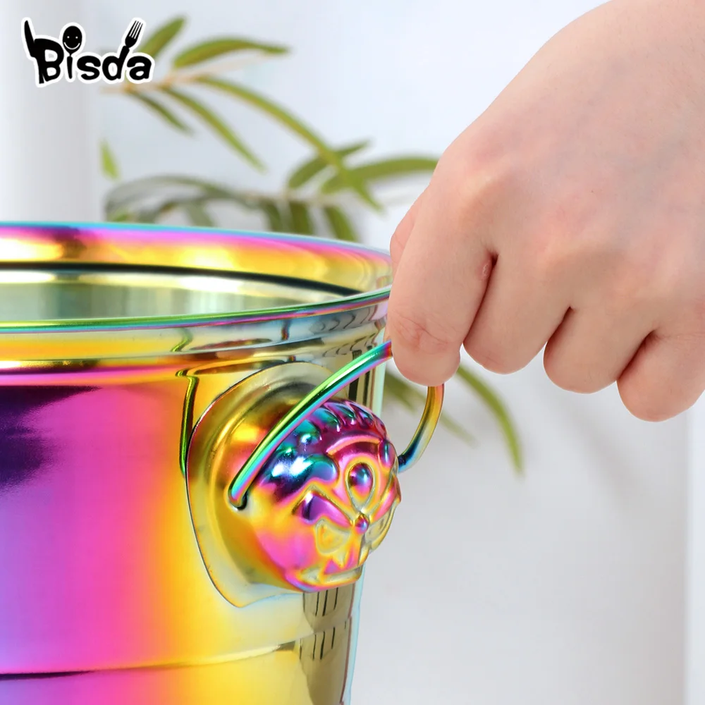 Stainless Steel Ice Bucket Gold Ice Holder Container With Scoops Whiskey Beer Ice Chiller Cooler Bar Tool For Party