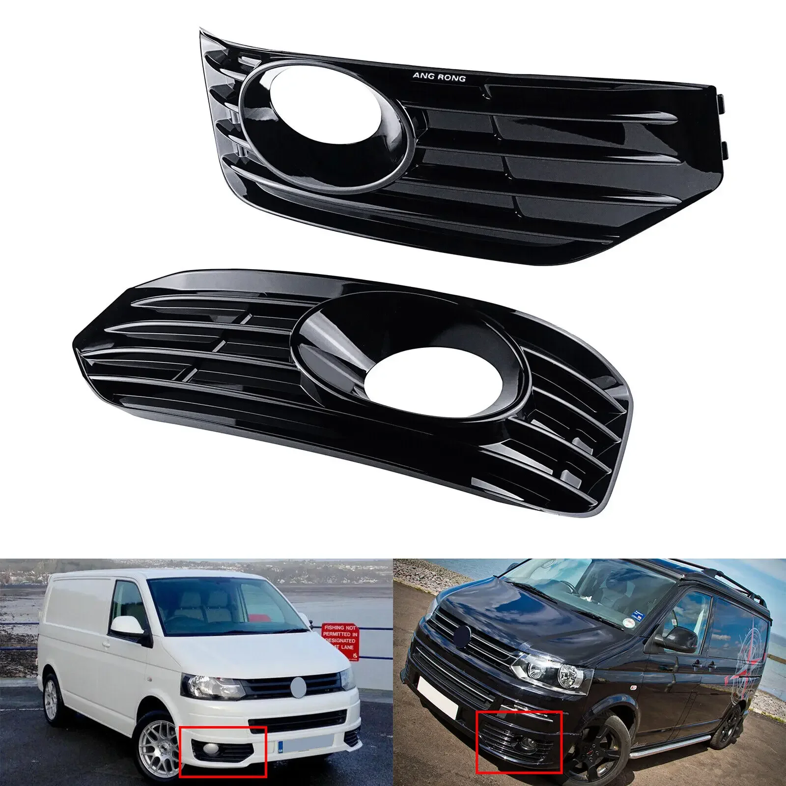Sportline Fog Light Cover Grill Gloss Black L+R For VW Transporter T5 2010-2015