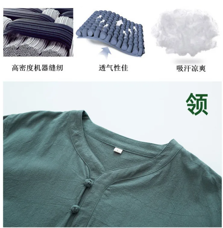 Baumwoll-Leinen-Kleidungsset im Zen-Stil für Männer und Frauen, lässig, bequem, atmungsaktiv, Sommermode, traditionell chinesisch – Detail 3