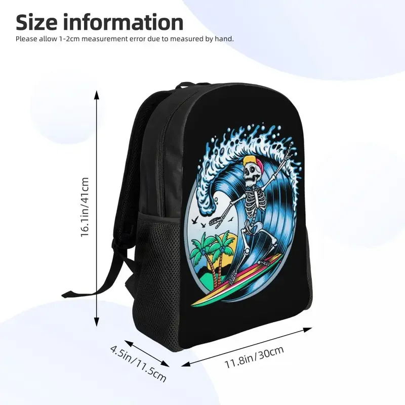 Summer Surf Rider Skull Surfing Travel Backpack Women Men School Laptop Bookbag College Student Daypack Bags