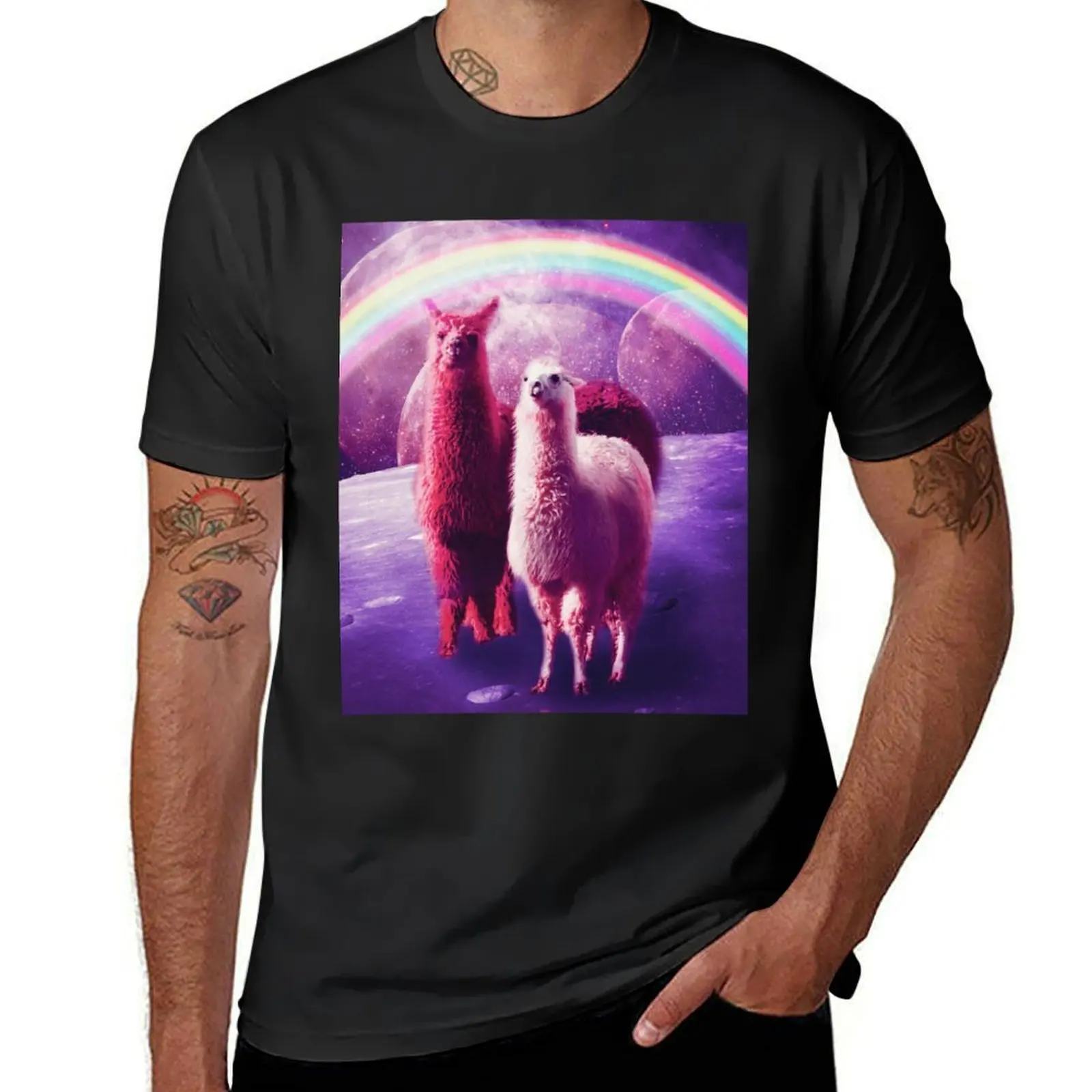 

Crazy Funny Rainbow Llama In Space T-Shirt summer tops plus sizes new edition oversized mens champion t shirts