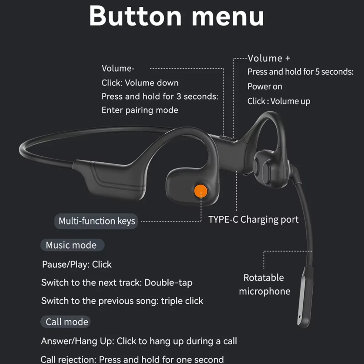 SMIEA DG09 Cuffia a conduzione ossea Wireless Bluetooth5.3 Auricolari per sport all'aria aperta IPX5 Impermeabile vivavoce con microfono A