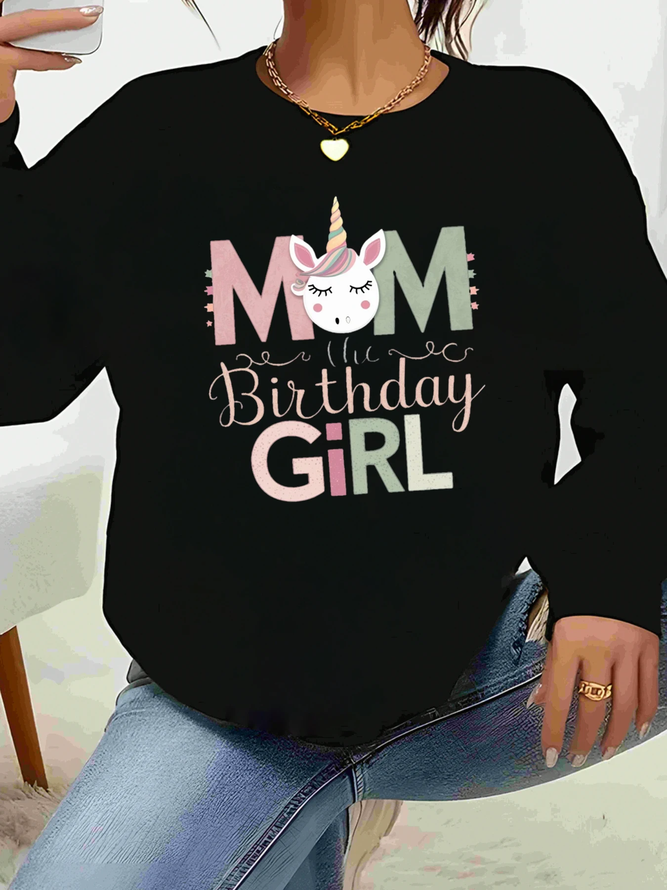 Unicornio mamá el cumpleaños niña estampado manga larga Top fiesta de cumpleaños mujeres ropa casual