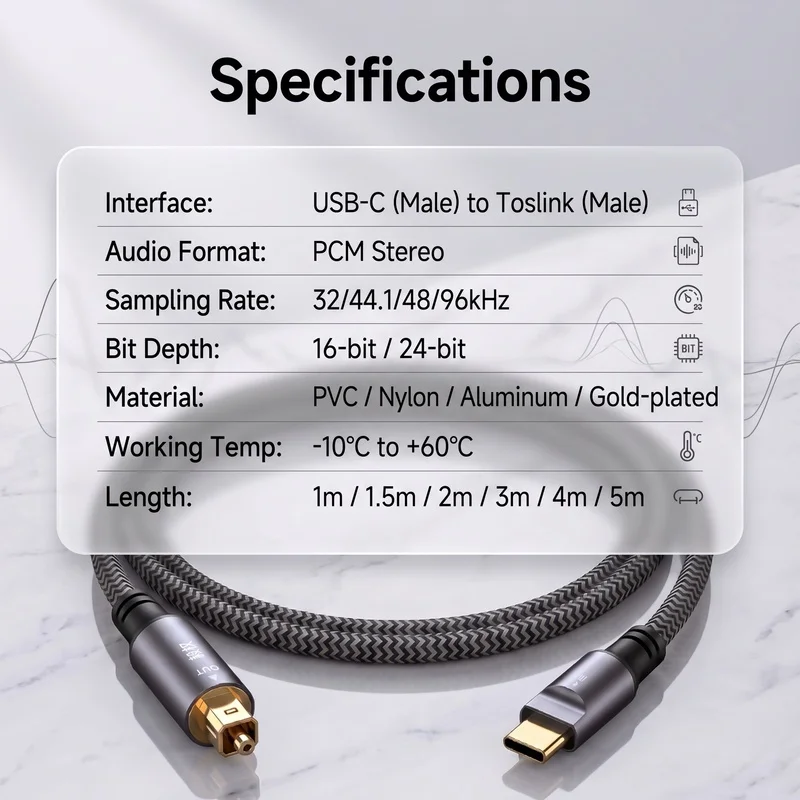 Highly Recommended-USB-C To TOSLINK Male Optical Sound Adapter USB-C To SPDIF Digital Converter For Laptops For Computer Connect view 2