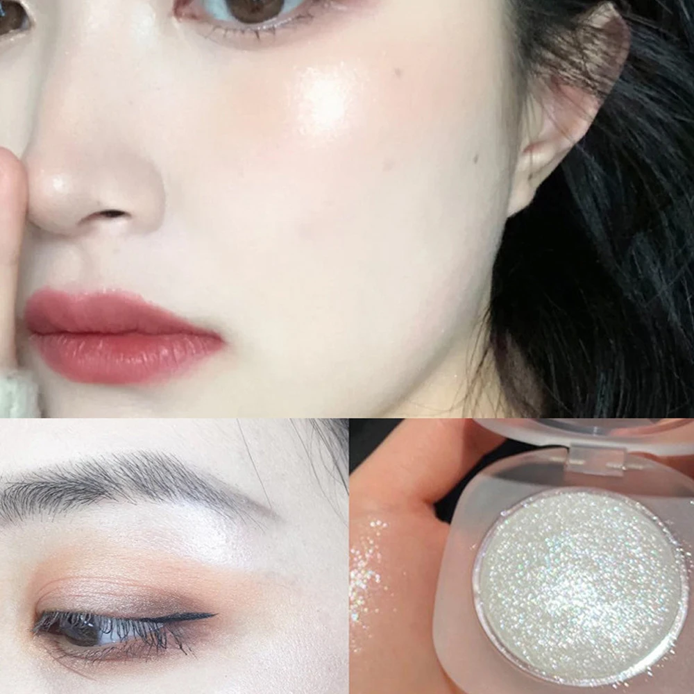 Paleta de polvo brillante, iluminador monocromático, maquillaje brillante, contorno facial duradero, resistente al agua, 3 colores