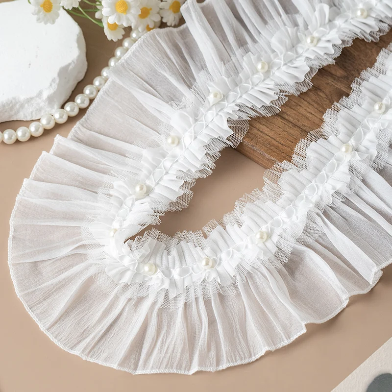1Meter Pleated Lace Fabric For Elegant Party Dresses 2024 Decorative Trimmings Sewing Accessories Needlework Trim Ribbon For Diy