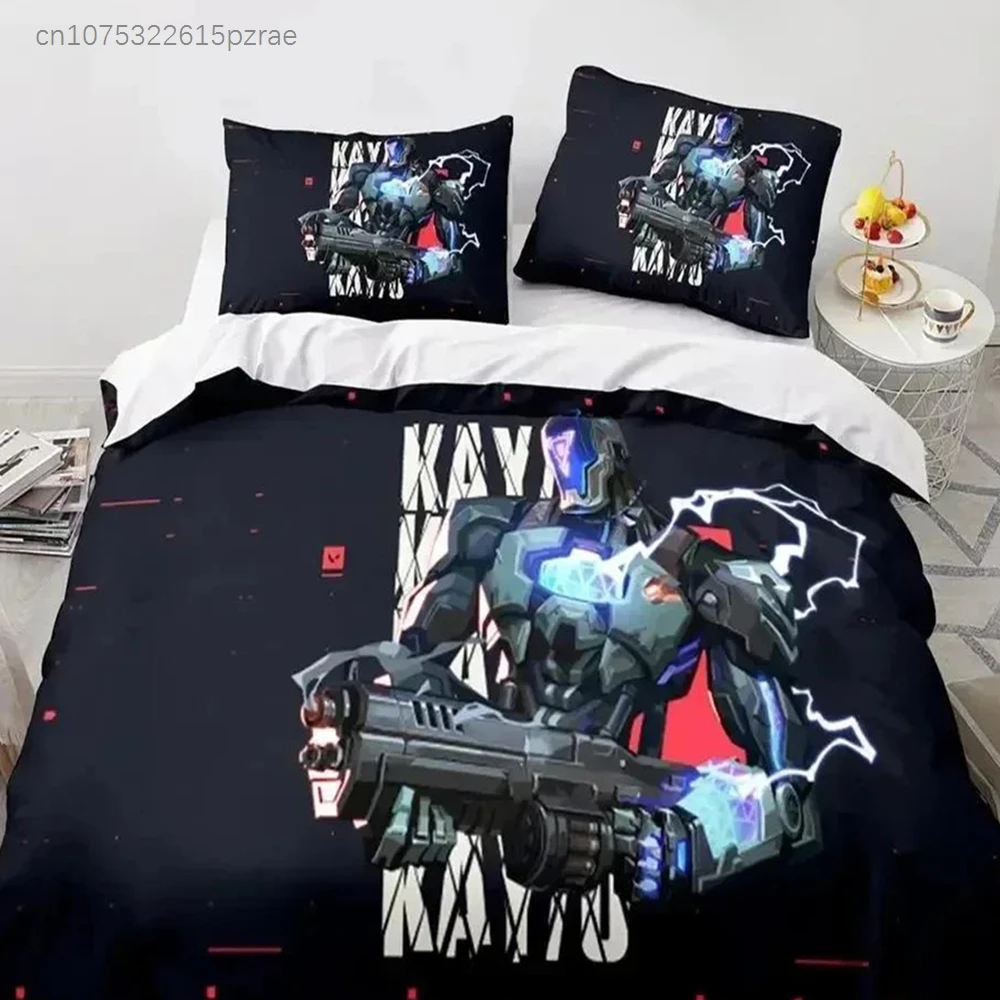 3D Print Game Neon Valorant Bedding Set Duvet Cover Bed Set Quilt Cover Pillowcase Comforter King Queen Size Boys Adult Bedding