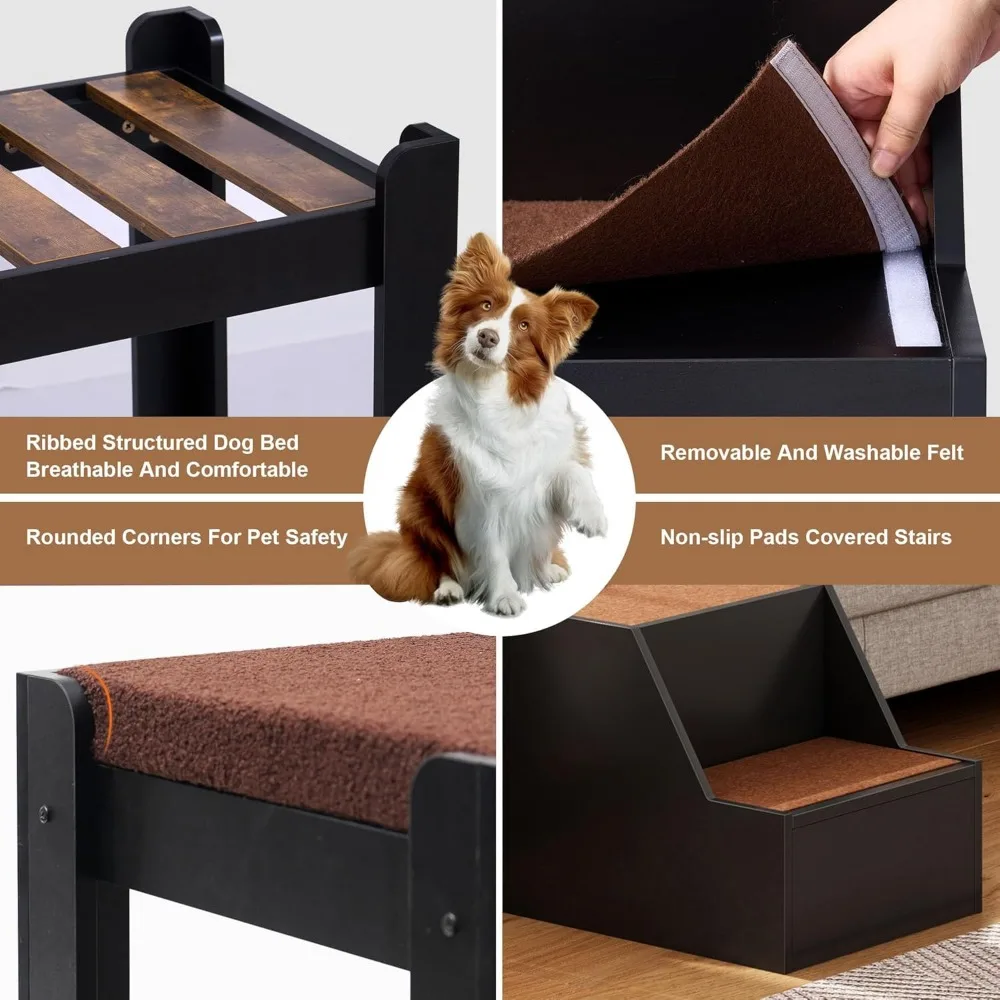 Dog Window Perch with Stairs, Large Dog Window Seat for Home with Non-Slip Removable Soft Pads, Indoor Dog Perch to Look Out