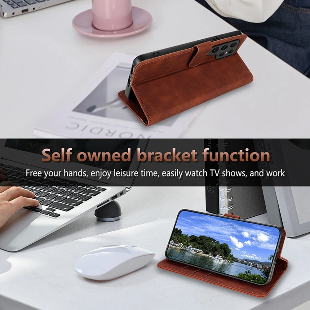 حافظة لهاتف سامسونج جالاكسي S25 Ultra S24 Fe S23 Plus S22 S25U فتحات بطاقات نقدية جلدية غطاء هاتف مغناطيسي للإغلاق