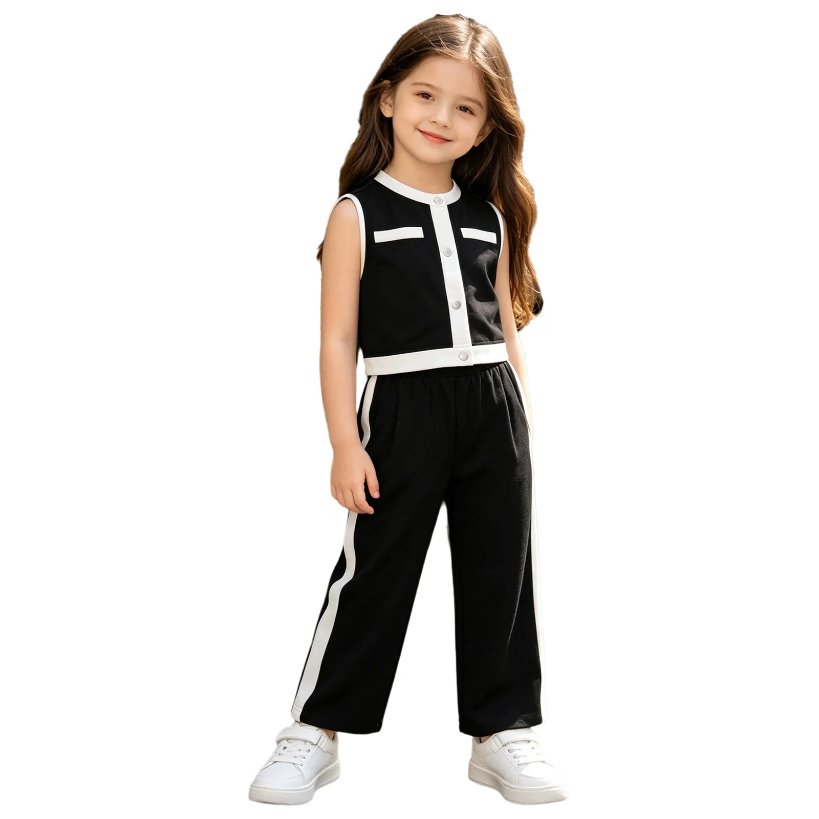 Children Clothing Kids Girls Clothes Sets Elegant Outfit Sleeveless Vest Pants Suits Birthday Party Color Blocking 2-piece Set