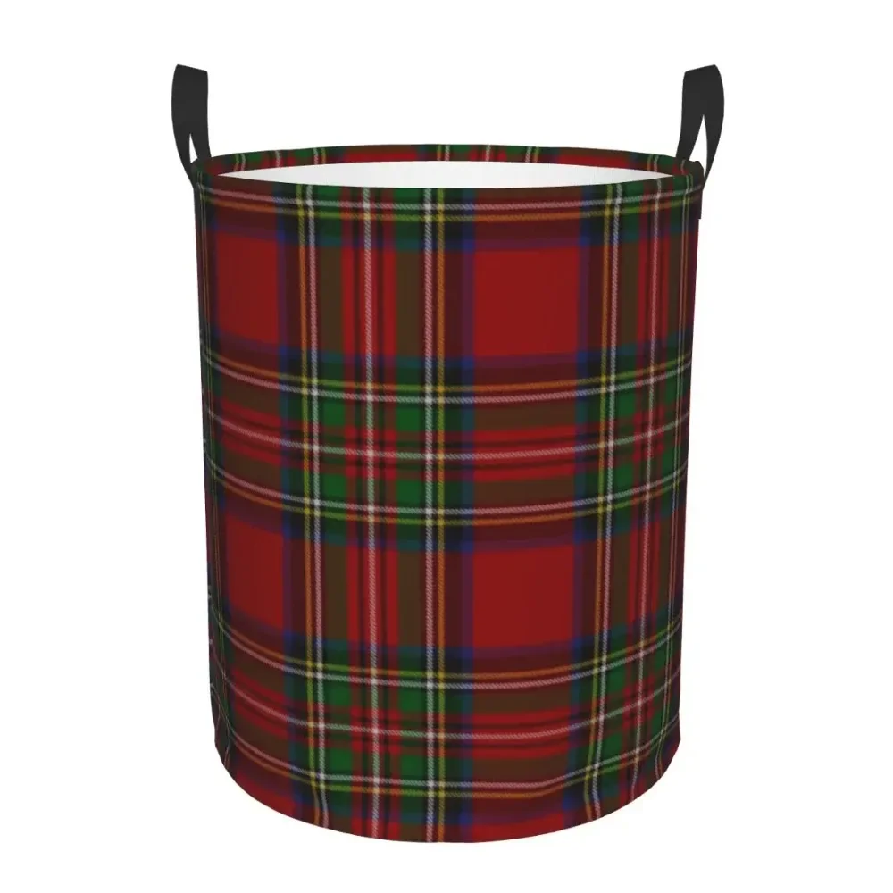 Custom Royal Stewart Tartan Clan Laundry Basket Collapsible Geometric Gingham Clothes Hamper for Baby Kids Toys Storage Bag