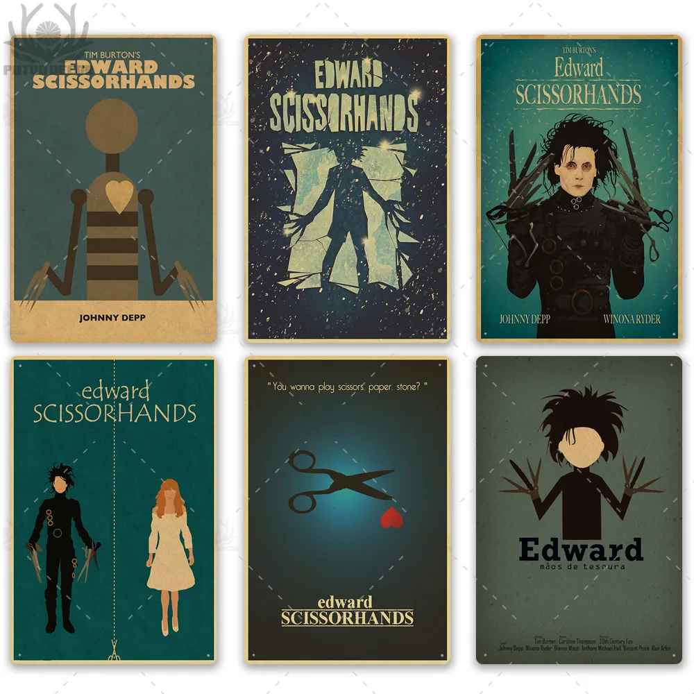 Putuo Decor Edward Scissorhands Classic Movie Metal Poster Tin Sign Vintage Wall Decor for Man Cave Living Room Wall Poster