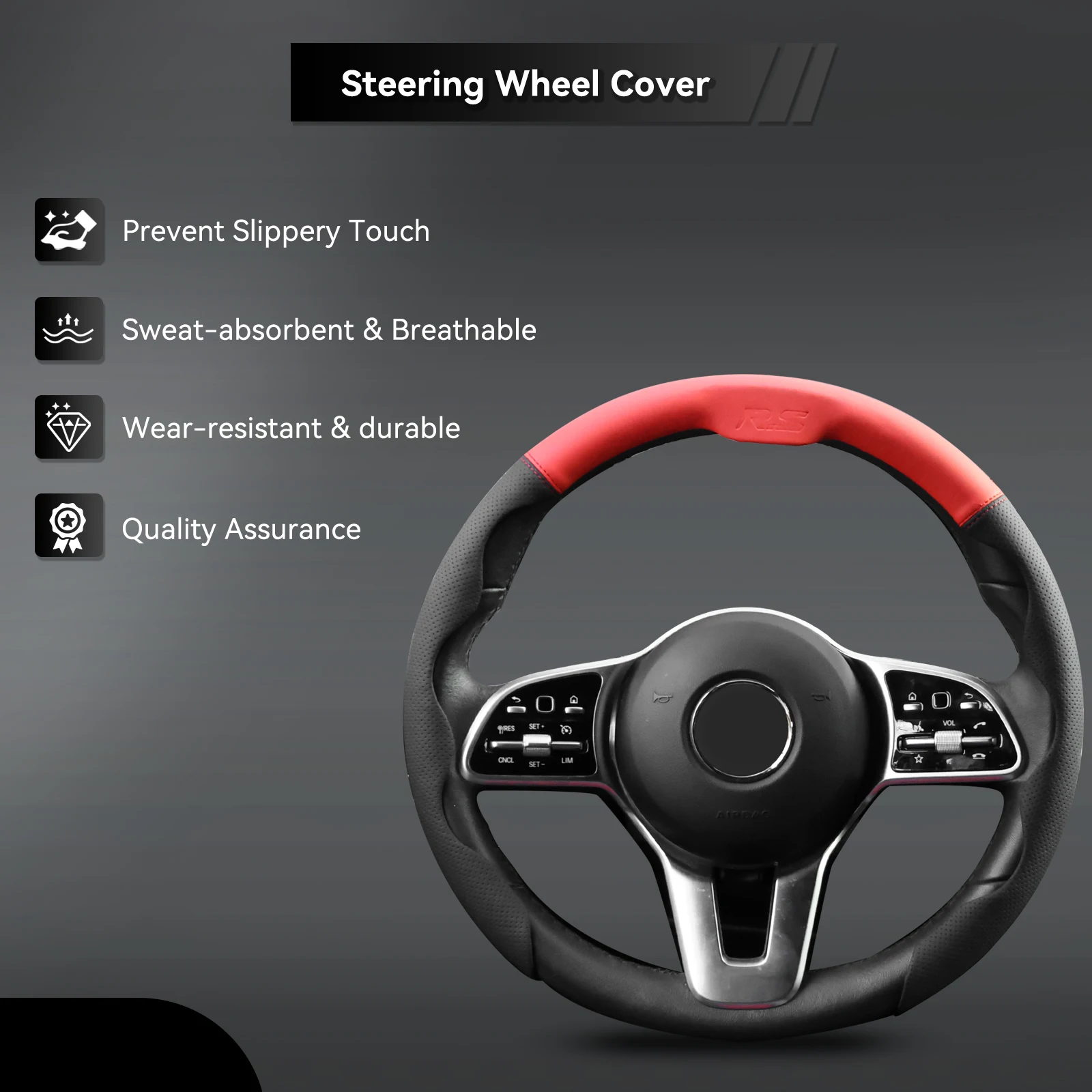 Universal Car Steering Wheel Cover Perforated Leather for O/D Type 14 1/2-15.5 inch Breathable Non-Slip Interior Accessories