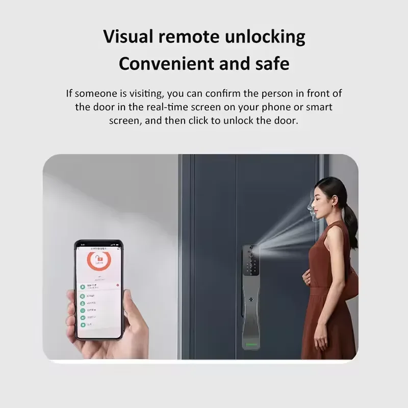 2024 ใหม่ Curve Design ลายนิ้วมืออัจฉริยะประตูดิจิตอล WiFi Ttlock Tuya สมาร์ทล็อคพร้อม Facial Recognition