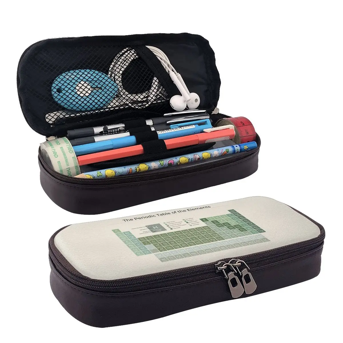 The Periodic Table Of The Elements Evergreen On Sand Leather Pencil Case Pen Box Pencil Bag Stationery Supplies Pen Holder Bag