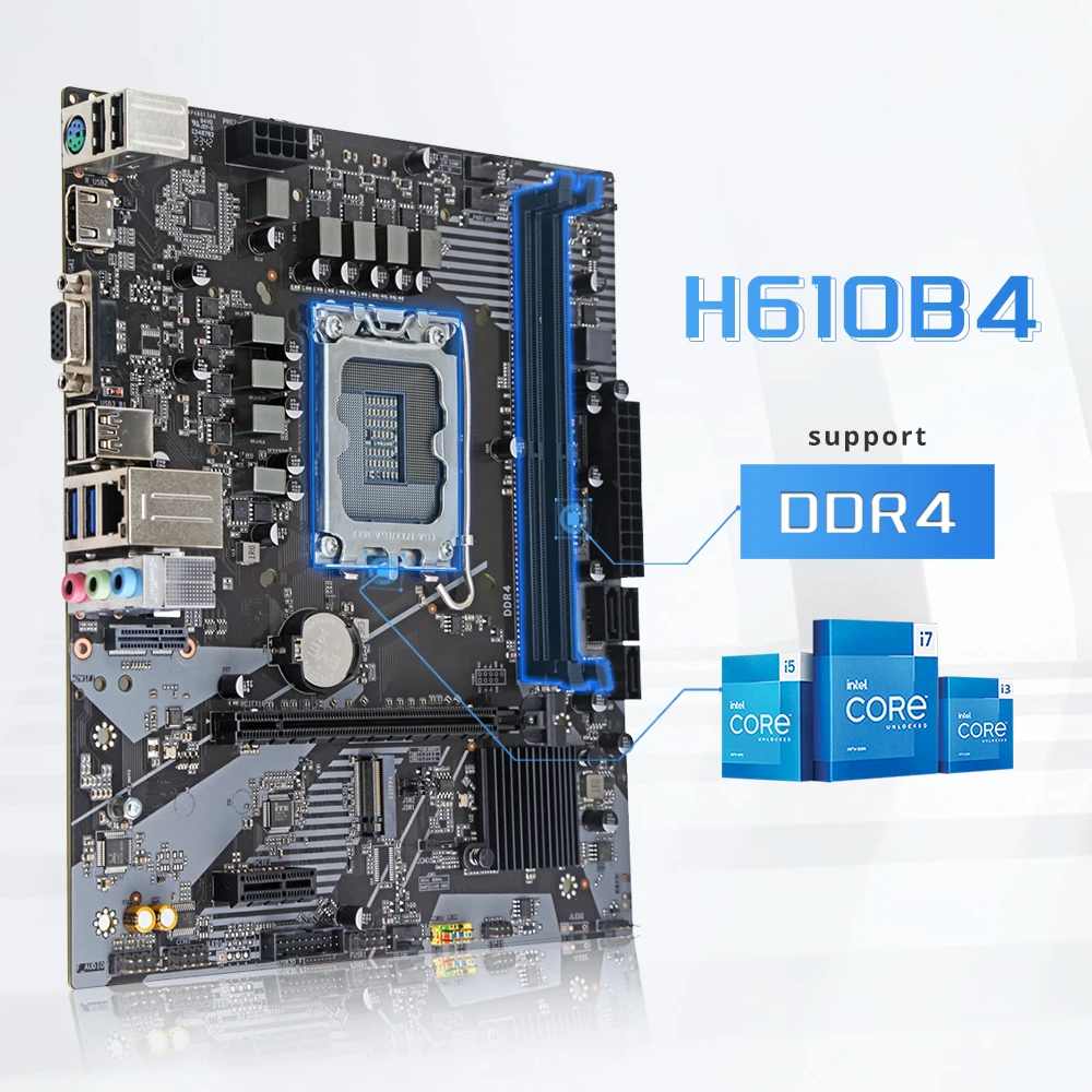 HISWISER H610B4 Micro ATX Motherboard Support Intel H610 Chipset LGA 1700 Intel 12th/13th/14th Generation Core i3 i5 i7 series