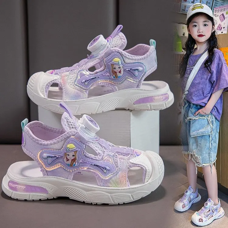 Sandali LED da principessa per ragazze estate sport da spiaggia per bambini rosa viola scarpe morbide brillanti per ragazze taglia 26-34