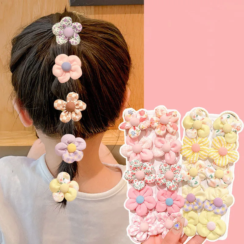10Pcs Mini Flower Shaped Hair Ties Rope Set Baby Girls Colorful Elastic Ponytail Holders Rubber Band Children Sweet Headwear